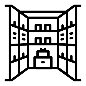 クローゼットや棚に綺麗に並べられて保管されているバッグのイラスト